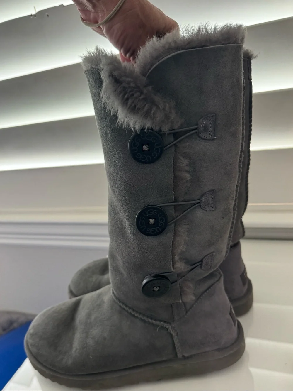UGG Gray Bailey 3-Button tall shearling Boots - Women’s size 9